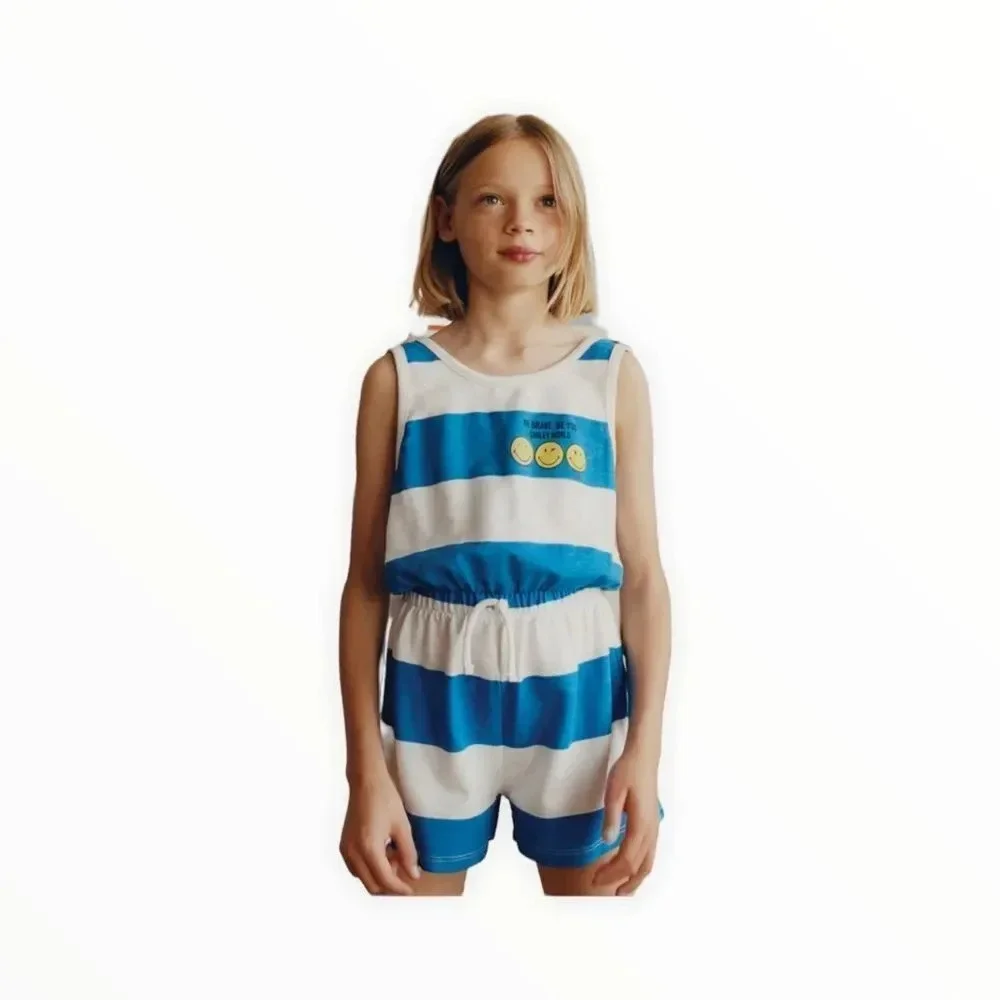 ZARA Kids Blue White SmileyWorld Happy Collection Jumpsuit NWT 6 7 12